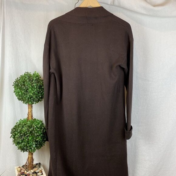 Line And Dot Chocolate Brown Long Sleeve Open Front Duster Cardigan Sweater S - Picture 3 of 7